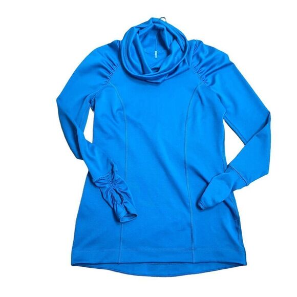 Calia Blue Long Sleeved Athletic Ruched Cowl Funnel Neck Pullover Shirt Small - Picture 2 of 8